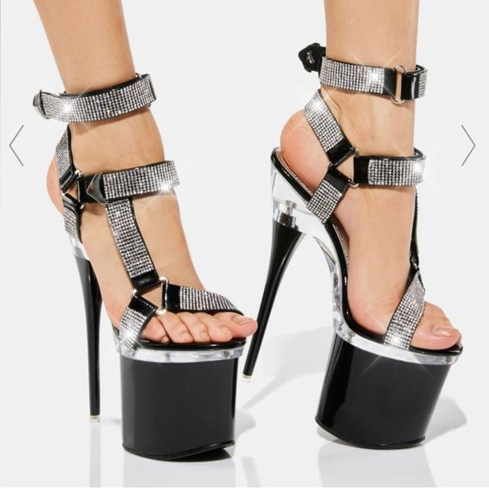 Sexy Rhinestone Black & Silver Platform Stiletto Heels - 8.5